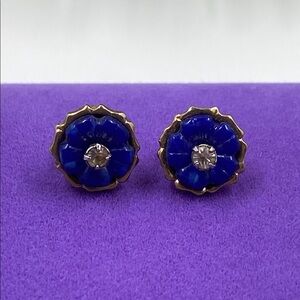 💛 Vintage Avon Gold Plated Crystal Blue Floral Earrings